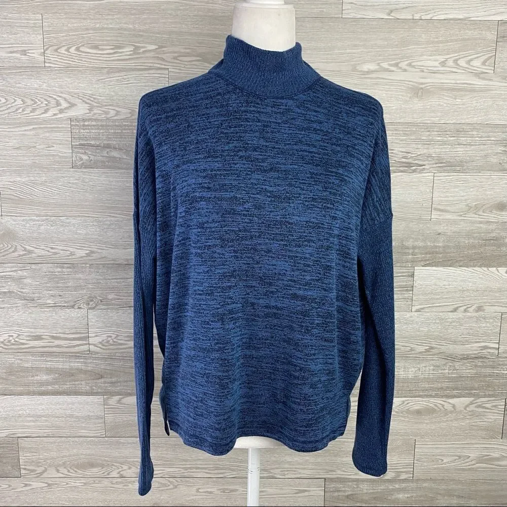 Rag & Bone Blue Mock Neck Open Back Sweater Blouse
